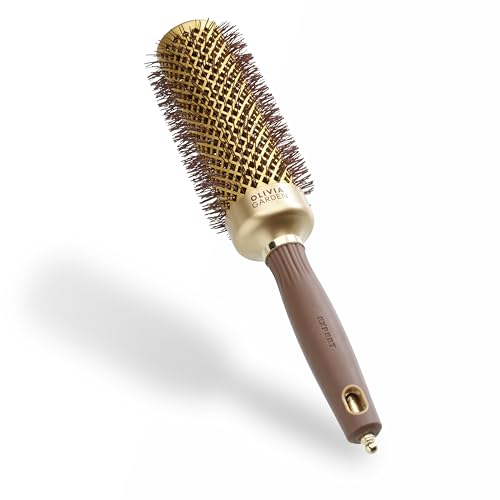 Olivia Garden Expert Blowout Speed – Dorado & Marrón - 45 - Cepillo redondo de cerámica con cuerpo extra largo para secados un 25% más rápidos