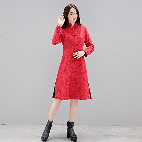 Manteau d'automne long NSFY veste de marche urbaine rouge en coton taille L