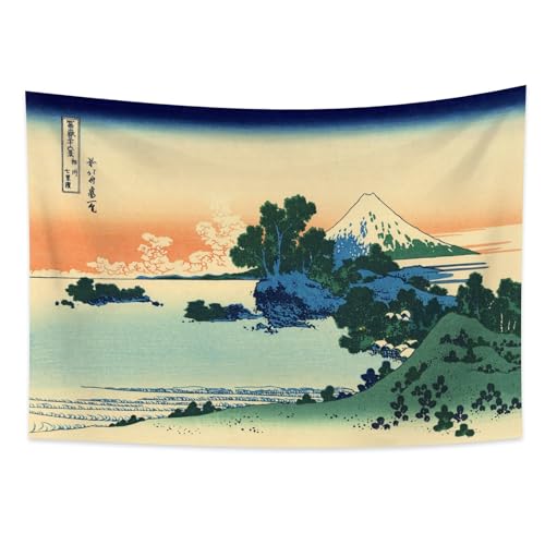 YONGFOTO Tapisserie Murale Japonaise Ukiyo-e Mont Fuji 36 vues Pièce Tenture Shichiri plage dans la province de Sagami Deco Tenture Murale Poster Japonais...