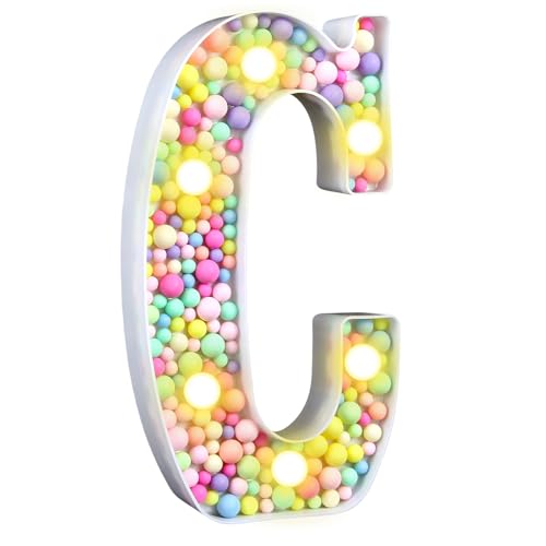 CELYANRAL Light Up Letter C - Mosaic LED Marquee Letter Sign Macaron 3D Rainbow Table Centerpieces for Girls Night Light Birthday Pastel Sweet Theme Party Decoration