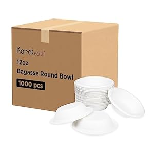 KARAT EARTH KE-BBR12-1CFF PFAS Free 12oz Eco-Friendly Compostable Disposable Bagasse Round Bowl, 1-Compartment, White – Case of 1,000