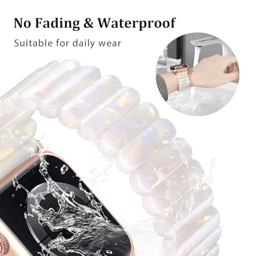 V-MORO Resin Stretchy Band Compatible with Apple Watch Series 7/8/9/10 41mm/40mm/38mm/42mm Fashion Cute Strap for iWatch 6/5/4/3/2/1/SE Lightweight Elastic Bracelet Wristband Women,Small-Aurora White - image 3