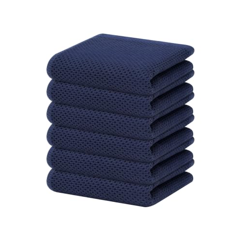 Image of Homaxy 100% Cotton Waffle Weave Kitchen Dish Towels 6-Pack, Dark Navy | 13 x 28 Inches, Ultra Soft Absorbent Dish Towels, Quick Drying Cleaning Towels