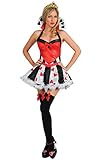 KOSTÜM UMFASST: Weißes, rotes und schwarzes Nackenbandkleid mit Kartenkragen und Diadem. NICHT IM LIEFERUMFANG ENTHALTEN sind schwarze Strümpfe mit roten Schleifen.