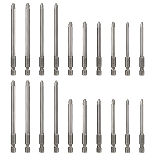OUBEL Schraubendreher-Bit-Set, magnetisch, Kreuzschlitz-Schraubendreher-Bit-Set, S2-Stahl, PH1/PH2, lang, 10 cm und 7,5 cm Kopfbohrer-Bit-Set, 20 Stück Cover