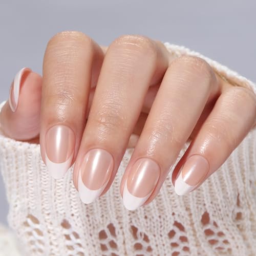 UNA GELLA French Tip Press On Nails Almond: White Soft Gel Press ...