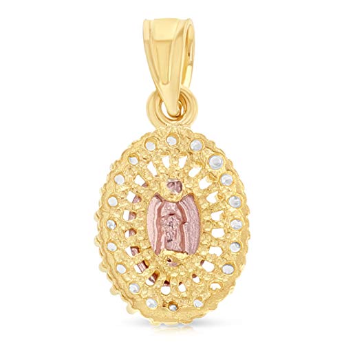 14K Yellow Gold Our Lady of Guadalupe Cubic Zirconia CZ Charm Pendant with 1.5mm Valentino Chain Necklace4