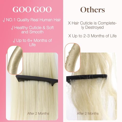 GOO GOO I Tip Hair Extensions Real Human Hair, 22inch 50g 50S, Invisible Remy Cold Fusion I Tip Hair Extensions, 16/22 Light Blonde Highlighted Golden Blonde