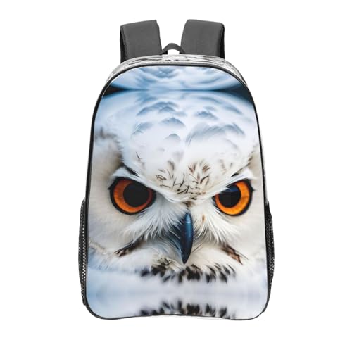 Sac à dos transparent imprimé hibou enneigé avec poches et finitions noires