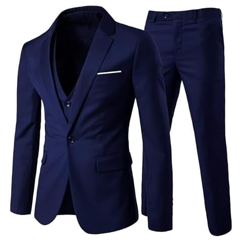 Cloudstyle Mens 3-Piece Suit Notched Lapel One Button Slim Fit Formal Jacket Vest Pants Set(Navy Blue, Large) Cover