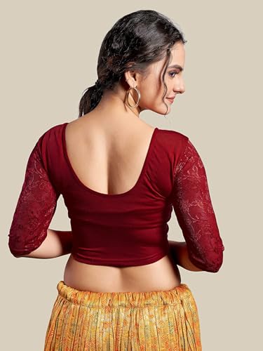 themilestocks Women's Blouses Readymade Gold Stretchable Saree Crop Top Choli Free Size Sparkling
