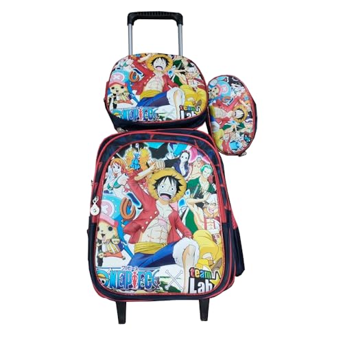 Kit Mochila Infantil com Rodinhas One Piece 3D + Lancheira Térmica + Estojo Escolar