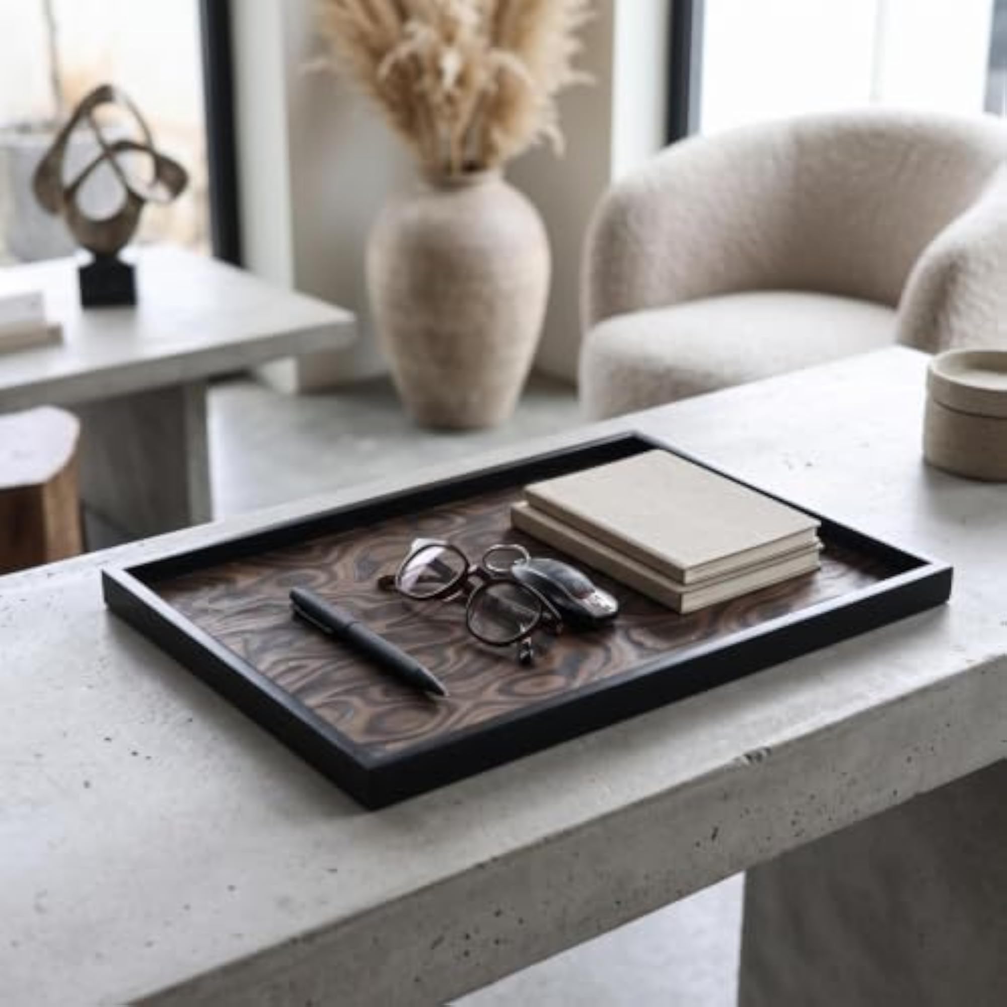 Decorative Rectangular Wooden Tray for Desk, Small