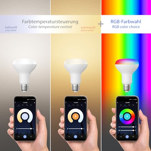 ledscom.de Bombilla LED RGB E27, R80, blanco cálido - blanco frío (2700-6300 K), 9,9 W, 950lm, Smart Home, WLAN, Alexa, mate - imagen 5
