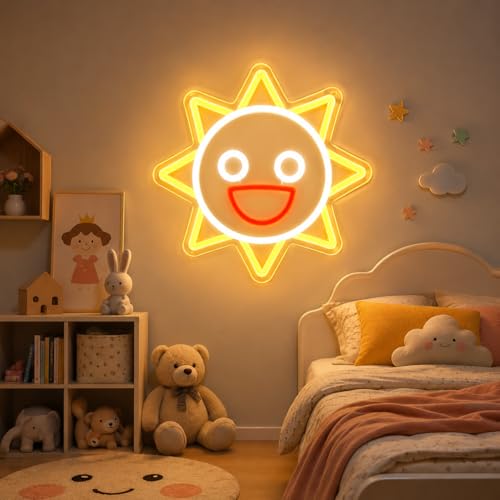 Image of Sun Neon Sign Game Neon Signs for Wall Decor, Dimmable LED Neon Lights for Bedroom Gaming Room Man Cave, USB Powered Acrylic Neon Light for Teens Boys Home Party Decor