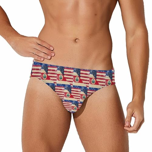 U.S. and Costa R-ICA Vintage Flag Printed Swim Briefs for Men Sexy Bikini Swimwear Elastic Beach Trunks Bathing Suit