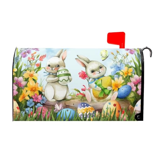 Image of Easter Magnetic Mailbox Cover - 25.5 x 21 Inch Spring Bunny Eggs Decoration for Outdoor Garden Yard Home