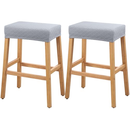 Image of YISUN Stool Covers Rectangle - 2 Pack Stretch Waterproof Saddle Seat Cover Counter Bar Stools Bar Chairs Covers Kitchen Island Chairs Cushion Protector