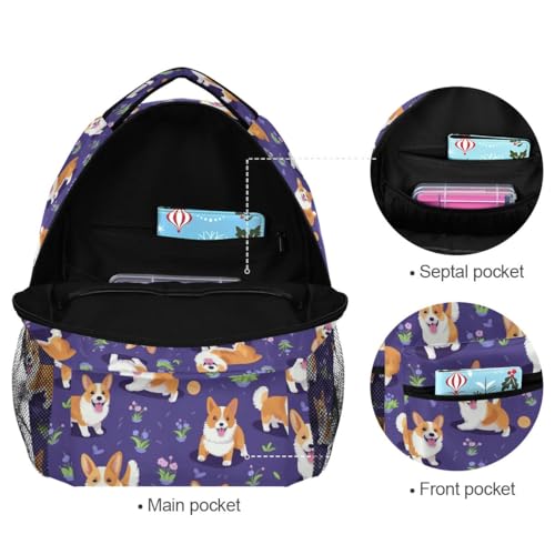 Sac à dos d'écolier grande capacité Violet motif fleuri Corgi S