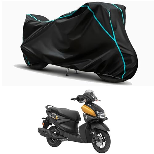 Image of Waterproof Bike Body Cover Compatible for | Yamaha RayZR 125 Hybrid | Taffeta Fabric, Sky Piping Design, Bottom Elastic Fit | Dustproof, Sun UV & Rain Protection for All Weather.