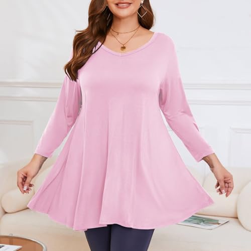 Image of LARACE Tunics 3 /4 Sleeve Plus Size Tops for Women V Neck Loose Fit Flowy Clothing for Leggings