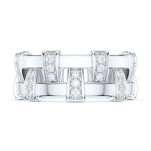 THELANDA Sterling Silver Unisex Antique Interlaced Basket Weave Genuine Moissanite or Simulated Diamond Eternity Band Wedding Ring2