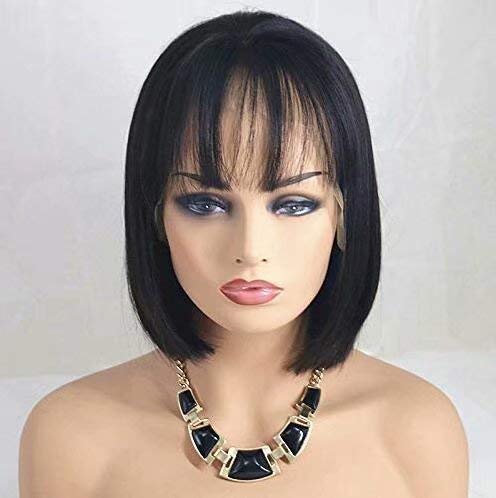 13X4 Lace Front Wig 150% Density Air Bangs Natural Color Short Bob Wigs Brazilian 100% Human Hair For Women (8 Inch, natural color)