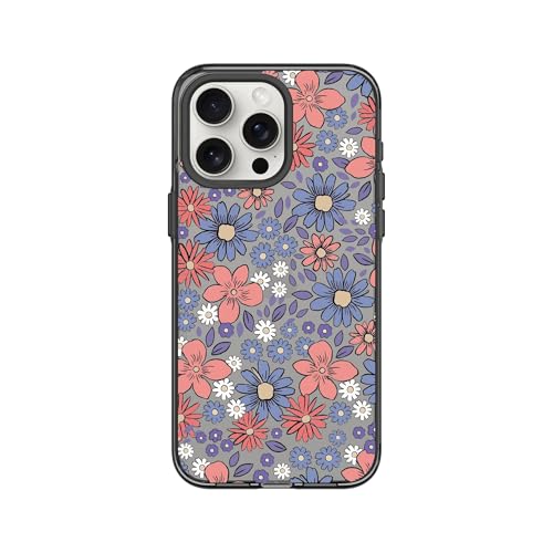 Coque iPhone 15 Pro Max RhinoShield JellyTint noire transparente motifs fleurs Liberty