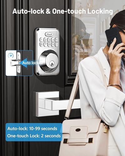 Image of Zowill Keyless Entry Keypad Deadbolt Lock with Handles, Satin Nickel | 20+ User Password, One-time Code, Auto Lock, Anti-Peeping Password, Low Battery Alert, ANSI Grade 3, for Front Door