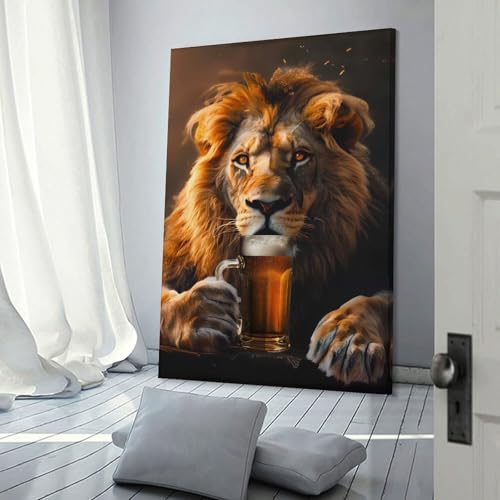 Toile Lion Beer pour deco murale originale de cuisine ou salle de bain