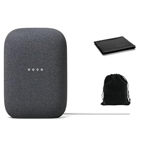 Google Audio Bluetooth Speaker – Wireless Music Streaming, Powerful Sound, Assistant Built-in, Wi-Fi and Bluetooth Connectivity, Smart Home Control, Stereo Pairing, Includes Pouch and Cloth