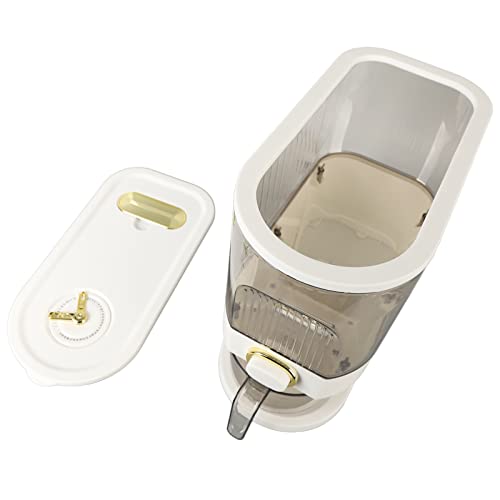 BONKZEBU Dispensador de Arroz Transparente con Pulsador para Granos, Frijoles, Almacenamiento de Alimentos Secos, Color Blanco (Talla L)