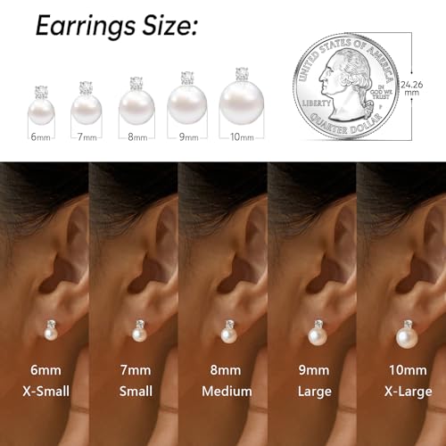 Pearl Earrings,6mm/8mm/10mm Gold/Silver Pearl Stud Earrings for Women Dainty 14K Gold CZ Diamond Earring Trendy Hypoallergenic Wedding Earring for Women Bridesmaid Gift4