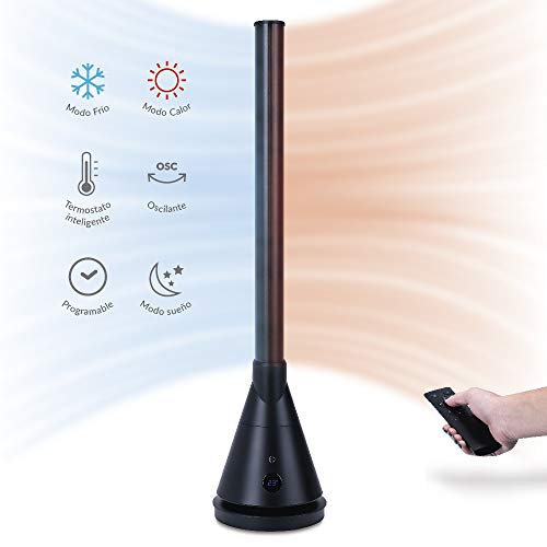 Newteck Ventilador frío Calor Dual 365, Ventilador Sin Aspas, Calefactor Cerámico, Altura 101 cm, Mando a Distancia, Oscilante, Termostato, 9 Niveles, Temporizador 8h, Temp. Ajustable, Táctil, 1800W