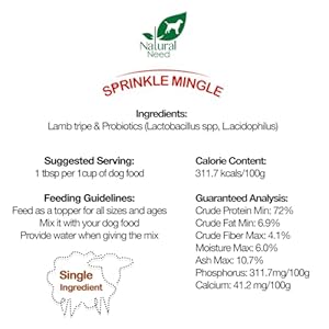Sprinkle Mingle – All Pure, Grass-Fed & Free-Vary, 100% Lamb Tripe Topper with Probiotics for Canine Meals, 3.5oz