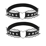 Adjustable Elastice 2 Rows Leather Leg Harness Garter Belt Punk Gothic Thigh Ring Garter (Black Lace with heart)