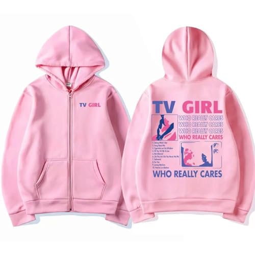 Sweat à capuche zippé TV Girl à manches longues, coupe ample décontractée