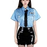 [Maazusa] 警察官 コスプレ ポリス セクシー 婦警 ハロウィン 3点セット 半袖シャツ ラップアラウンドスカート ネクタイ ハロウィン 変装パーティー ポリス レディース コスチューム(A型)