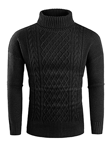 Mens Turtleneck Sweater Pullover Twisted Pattern Casual Loose Fit Thick Winter Long Sleeve Cable Knit Sweaters4