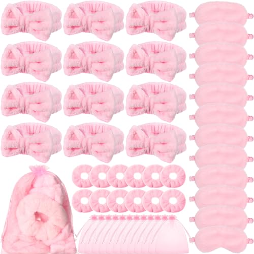 Kit soirée pyjama de 48 pièces avec masques de sommeil et chouchous en velours roses