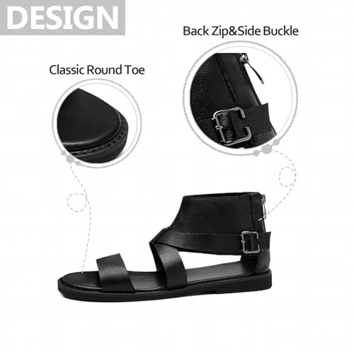 Mens Leather Gladiator Flat Sandals Comfortable Adjustable Ankle Strap Buckle Easy On-Off Back Zip Non-Slip Roman Mid Top Greek Beach Sandals For Outdoor Walking4