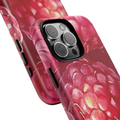 Coque iPhone 16 Pro Max rose rigide mate aquarelle framboises antichoc - 2