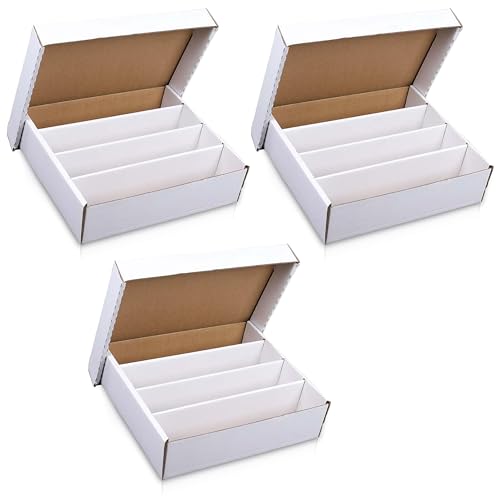 3 Pieces Premium 3200 Count Storage Box 4 Row Monster - 200 Pound Test Strength - Trading Card Cardboard Box For Football, Basketball, Baseball & Gaming Cards - 3 Boxes - MADE IN THE USA