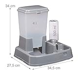 Relaxdays Wasser- und Futterspender, Futterautomat Katzen & Hunde, Flasche, Kunststoff, HBT 34x34,5x27,5 cm, dunkelgrau, 1 Stück (1er Pack)