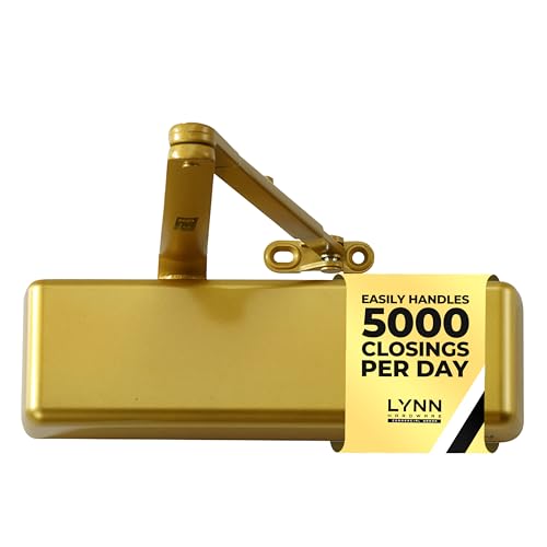 LYNN HARDWARE Extra Heavy Duty Automatic Door Closer (Brass/Gold) - Commercial Grade, Contractors Choice, Adjustable Speed, Delayed Closing Timer, 3 Mounting Options, 3 Hour Fire Rated (DC9016 Model)