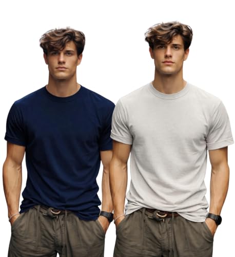 Image of INKKR Men's Solid Round Neck Half Sleeve Classic Cotton Bio-wash T-Shirt Combo | Crew Neck Cotton Tshirt for Men Combo