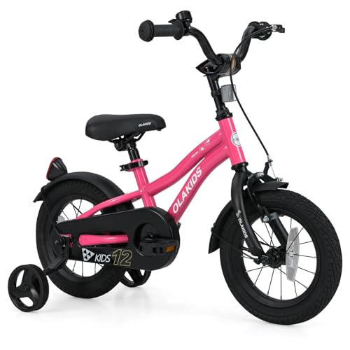 Image of Olakids Kids Bike, 12 14 16 18 Inch Toddlers Bike with Training Wheels Safety Bell Adjustable Seat and Handlebar, Handbrake and Coaster Brake, Children's Bicycle for Boys Girls