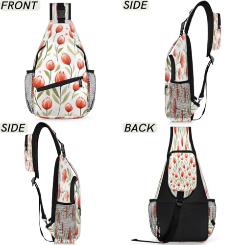 Sling bag unisex con diseño floral rojo miniatura 6