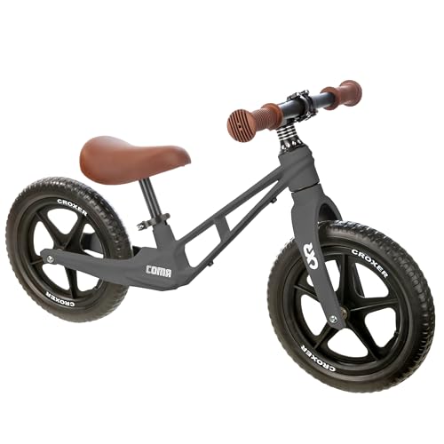 Croxer – Bicicleta sin Pedales para niños y niñas – Ultraligera, Altura Ajustable, Ruedas de 12 Pulgadas, puños de Goma – Coma Grey sin Freno de Mano