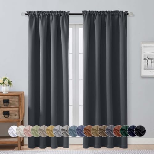 Image of Aiyufeng Charcoal Blackout Curtains for Bedroom 84 Inch Length 2 Panels Set, Thermal Insulated Room Darkening Light Blocking Rod Pocket Window Treatment Drapes for Living Room, 50 inch W x 84 inch L